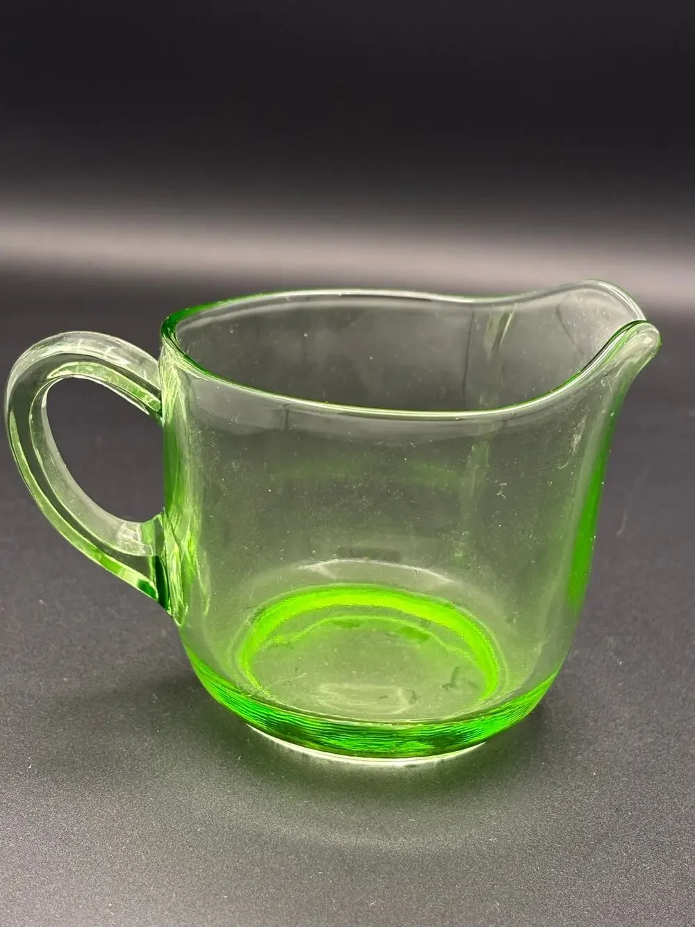 Vintage 1930s Green Depression Glass Uranium Vaseline Creamer